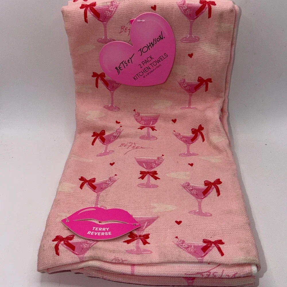 Betsey Johnson 18x28 Pink Martini Bow Hearts Coquette Girly Kitsch Home Decor